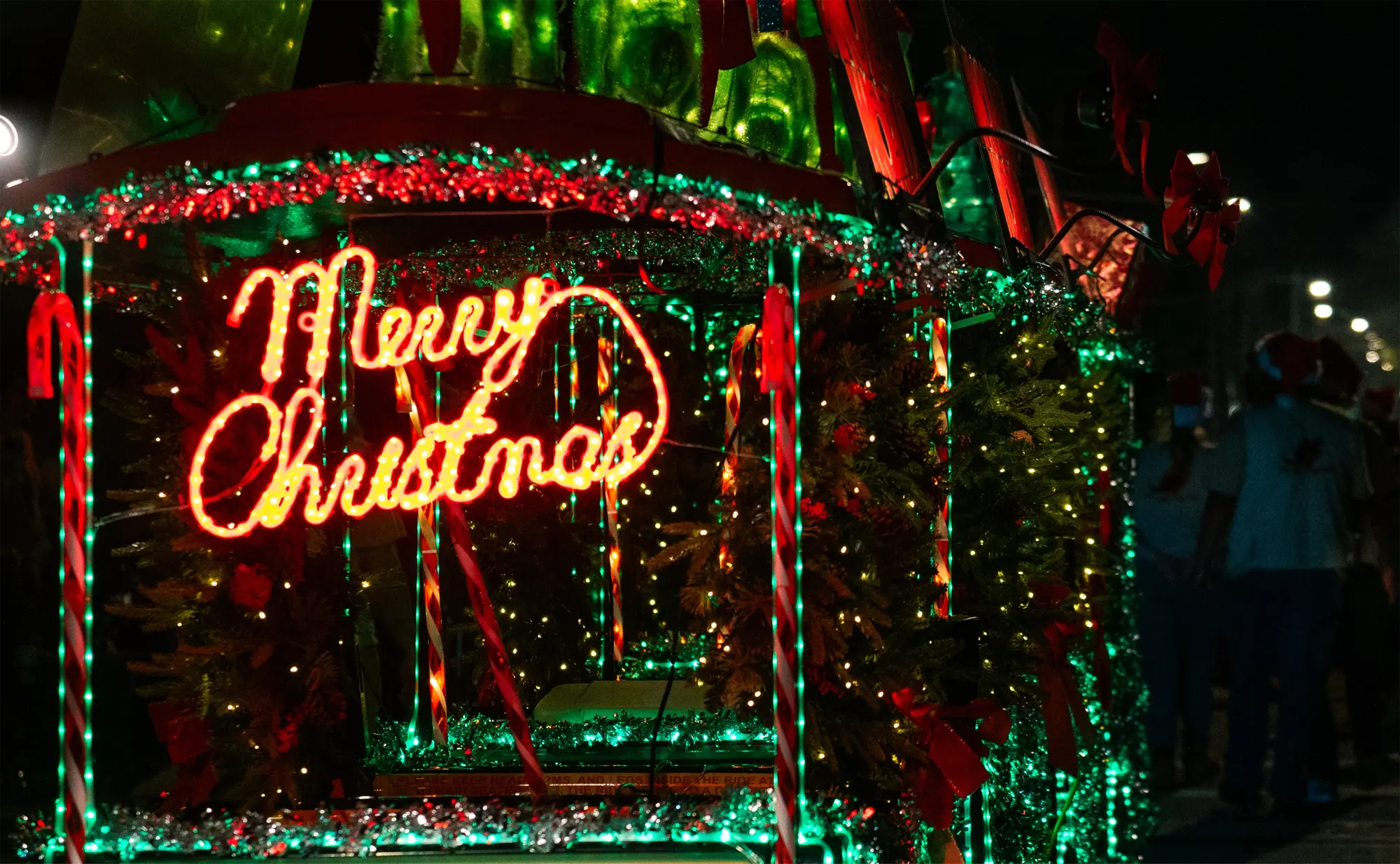 Christmas lights that read Merry Christmas